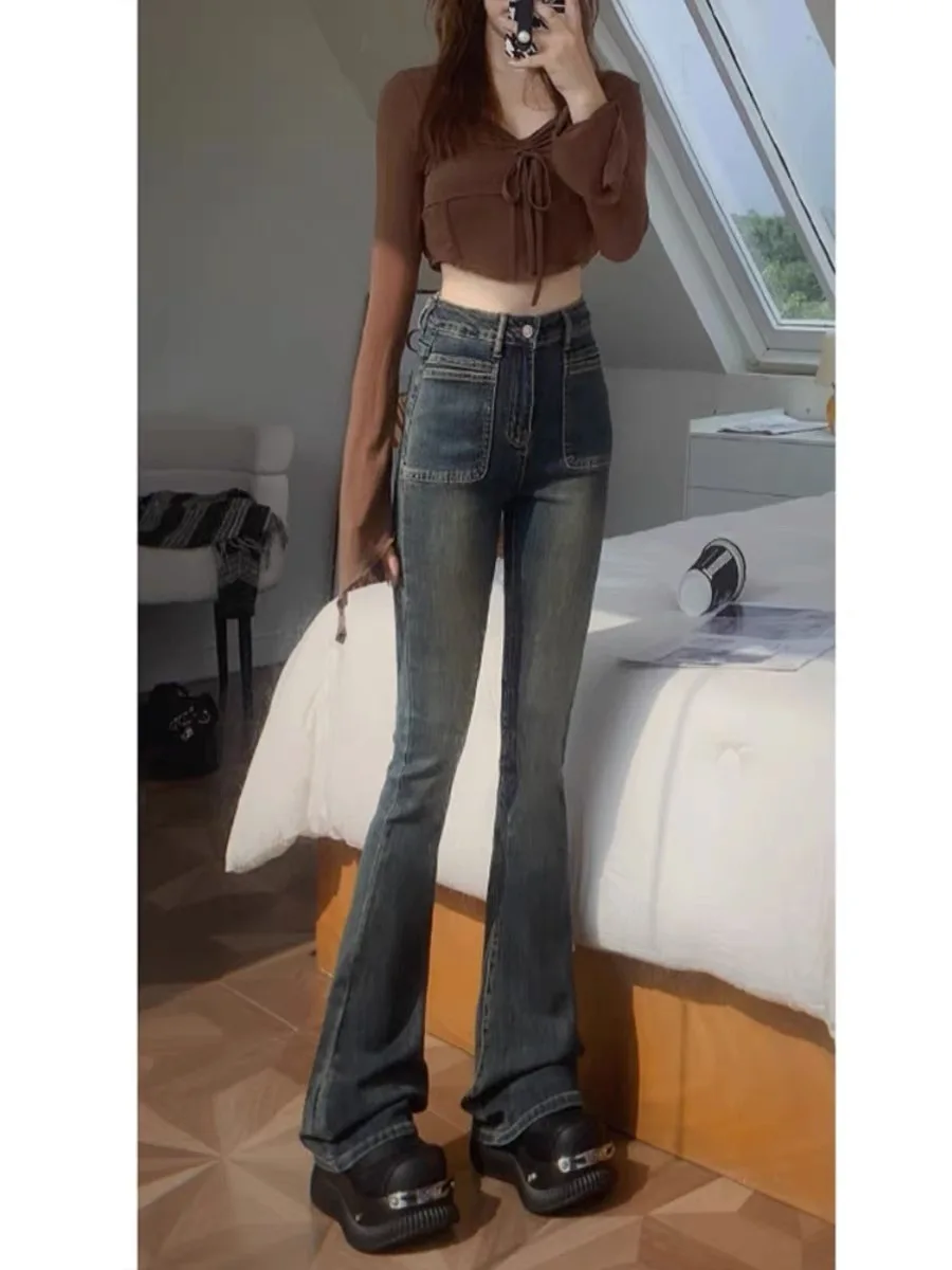 High Waist Wide Leg Micro Flared Jeans Women's Bootcut Elastic Slimming Long Pants Cotton Stretch Denim Blue Jeans