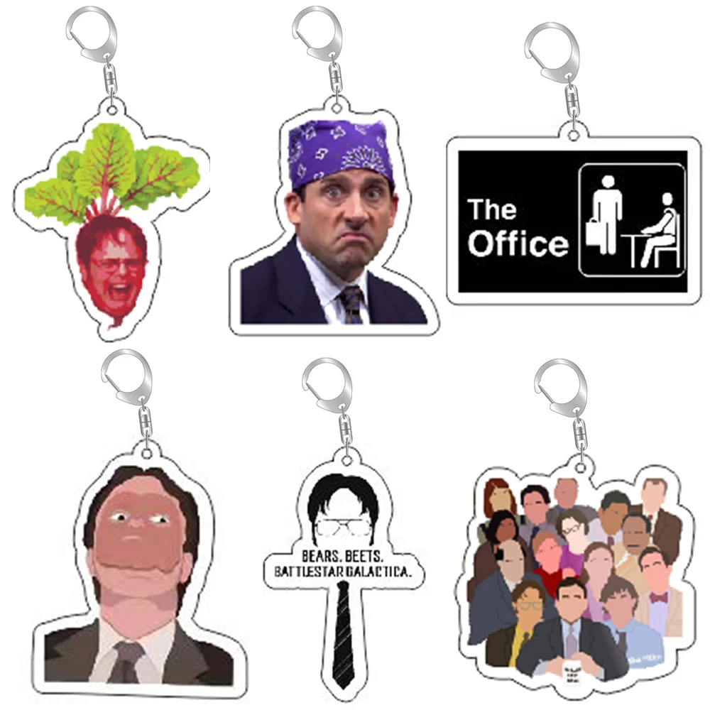 Hot TV The Office Series Funny Acrylic Keychain Michael Scott Dwight Schrute Figure Keyring Keys Bag Pendant Fans Gift Souvenir