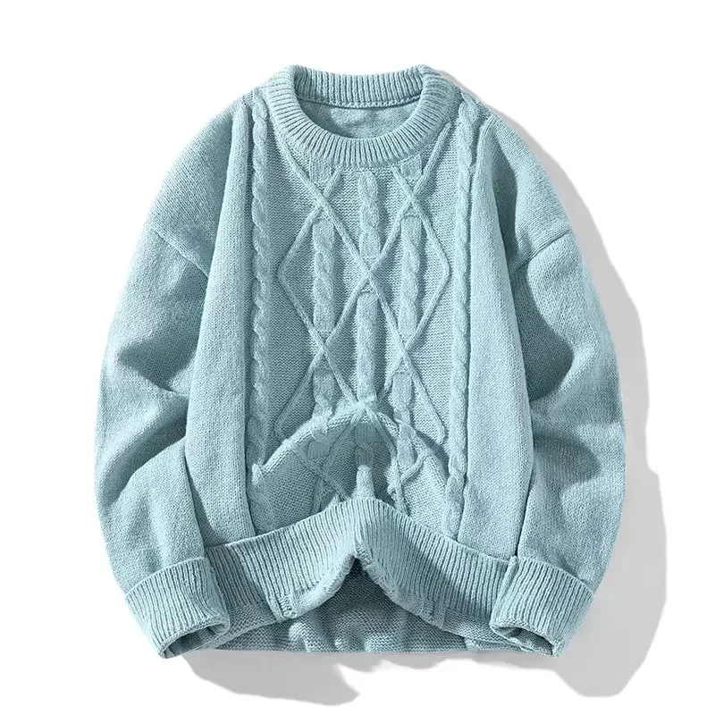 

New Autumn and Winter Fashion Solid Color Thickened Warm Round Neck Sweater Men's Loose Sports Large Size High Quality Sweater