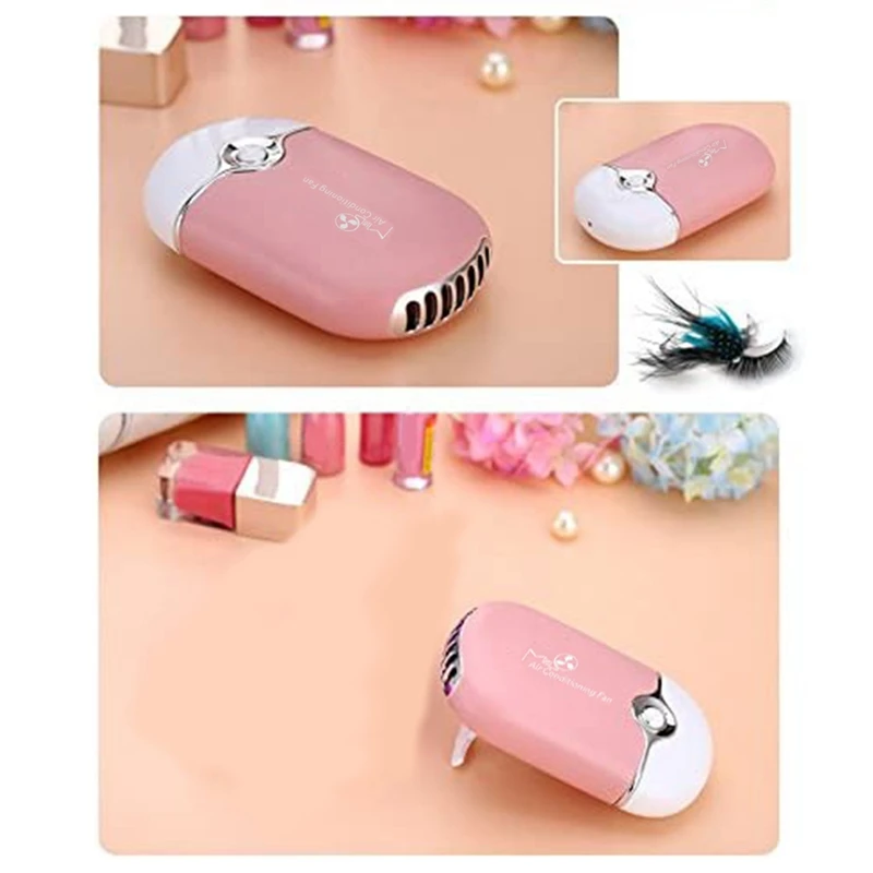 Eyelash Hair Dryer Fan Decorative Accessories Built-In Lithium Battery Fan Air Conditioning Rechargeable Eyelash Fan (Pink)