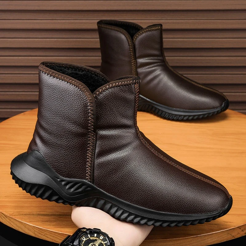 2025 New Men's Outdoor High Top Snow Boots Fleece Padded Thickened Warm Anti Slip Thick Bottom Northeast Style Cotton Shoes