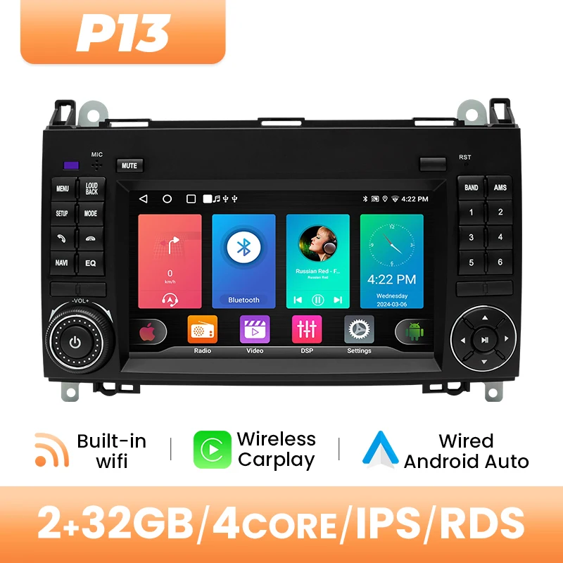 Draadloze Carplay Android14 Autoradio Voor Mercedes Benz B200 Sprinter W906 W639 AB Klasse W169 W245 Viano Vito GPS 4G Wifi 8 + 128 GB