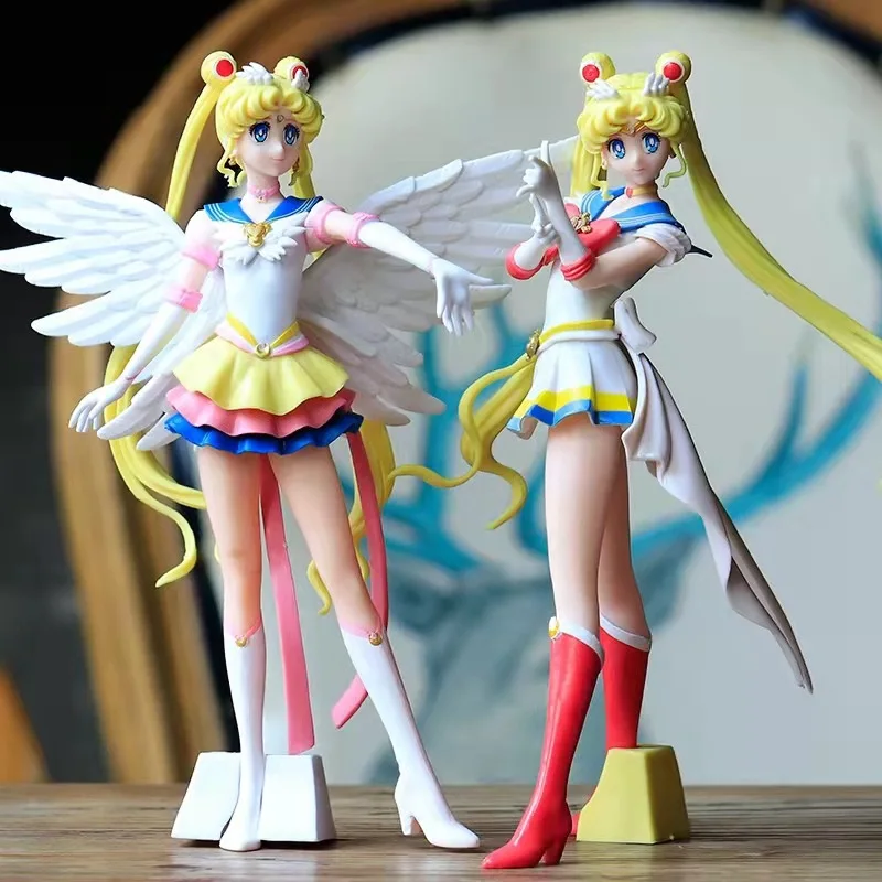 23 cm Sailor Moon Figure Flash Charm Angel Beautiful Girl Super Sailor Moon Action Figura Doll PVC Movable Model Toy Decoration