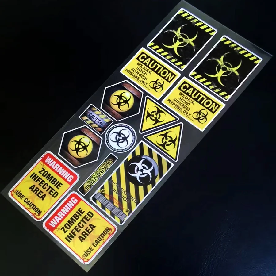 14PCS Nuclear Radiation Biohazard Biochemistry Vinyl Sticker Graphic Decals Emblem For Car Bike