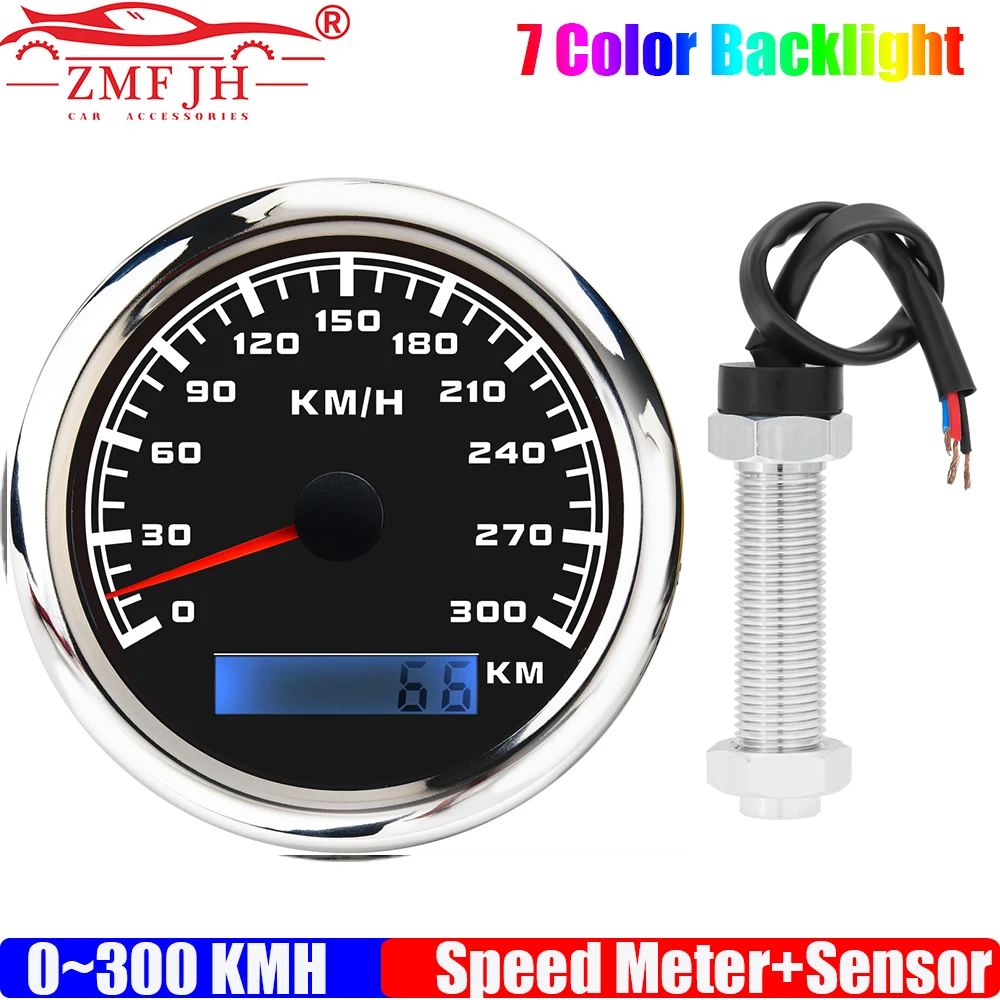 

ZMFJH 30KMH,60KMH,120KM 85mm Speedmeter Gauge+Holzer Sensor 7 Color LED Analog Pulse Signal Speedometer for Marine Boat Auto Car