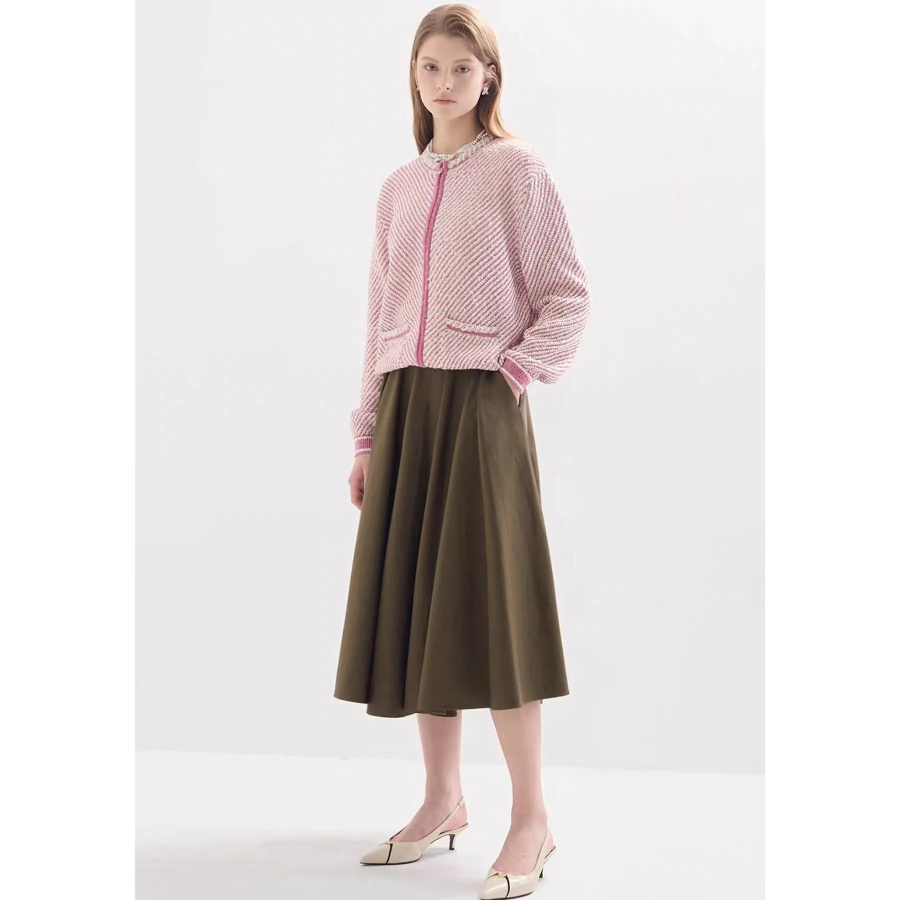 Lemon Cheese LAN25 Herbst gestrickte offene Strickjacke, schwere Verzierung, rund, Ne Simple Sle Long Sve Color Commute Wind