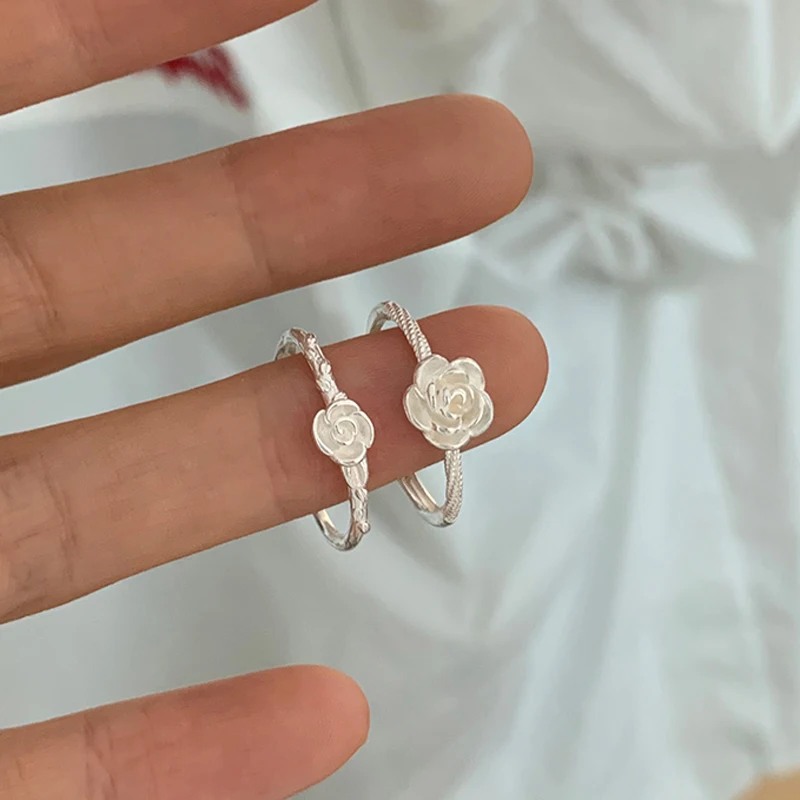 S925 Sterling Silver Ring Rose Ring Adjustable For Womens Simple Wear Love Cute Anniversary Birthday Romantic Gift Fine Jewelry