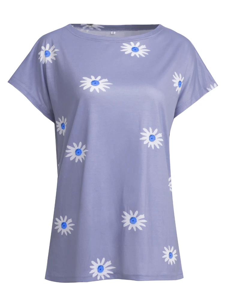 Nice-Forever Casual Daisy Print Women Spring Summer Tees tops MY125