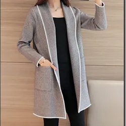 2024 Women Lapel Casual Solid Color Plus Velvet Jacket Long Sleeve Loose Cardigan Warm Long Fleece Coat Cardigan Women Sweater