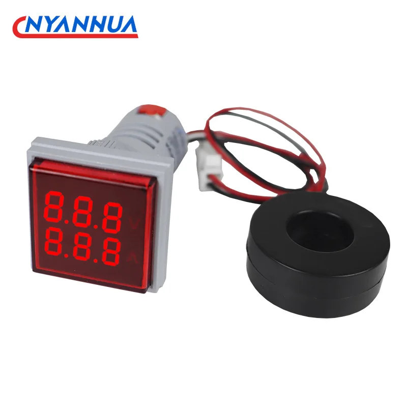 Mini Dual Display LED Digital Voltmeter Ammeter AC 60-500V 1-100A Signal Light 22mm AD16-22