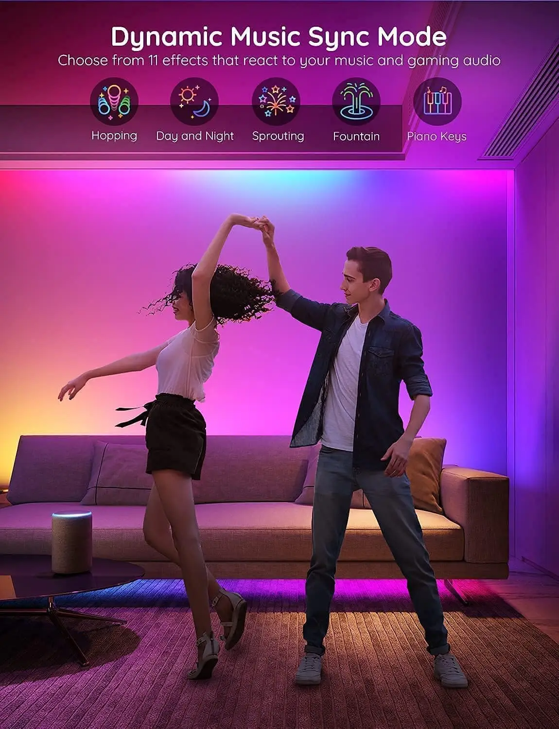 أضواء شريط LED RGBIC بطول 100 قدم، تحكم ذكي في تطبيق WiFi، تغيير اللون، متوافق مع Alexa وGoogle Assistant، أضواء مجزأة ذاتية الصنع #6