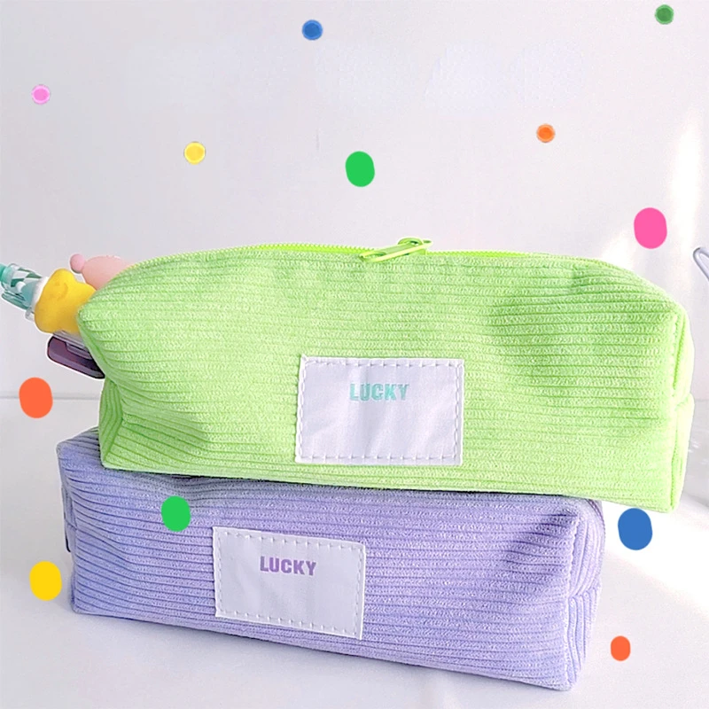 

Corduroy Little Fresh color Pencil Cases Large Capacity Stationery Bag Organizer Pen Pouch Office Stationery School Supplies