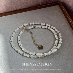 Bamboo Shaped Shell Necklace Copper Plated 14k Gold Accessory