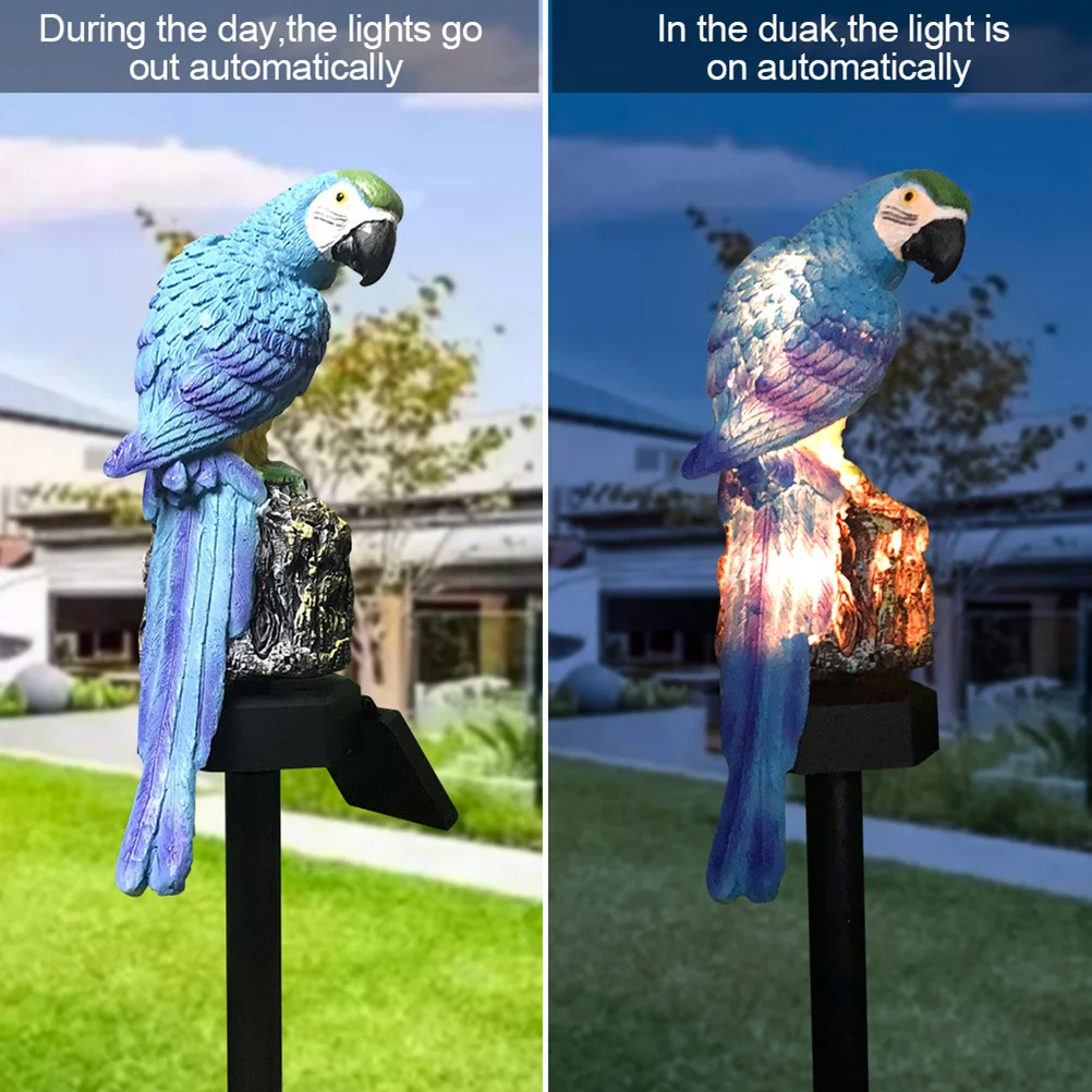 

Solar Ground Plug Light Blue Warm Light Parrot Design Waterproof Solar Garden Lamp Lawn Pathway Outdoor Lighting