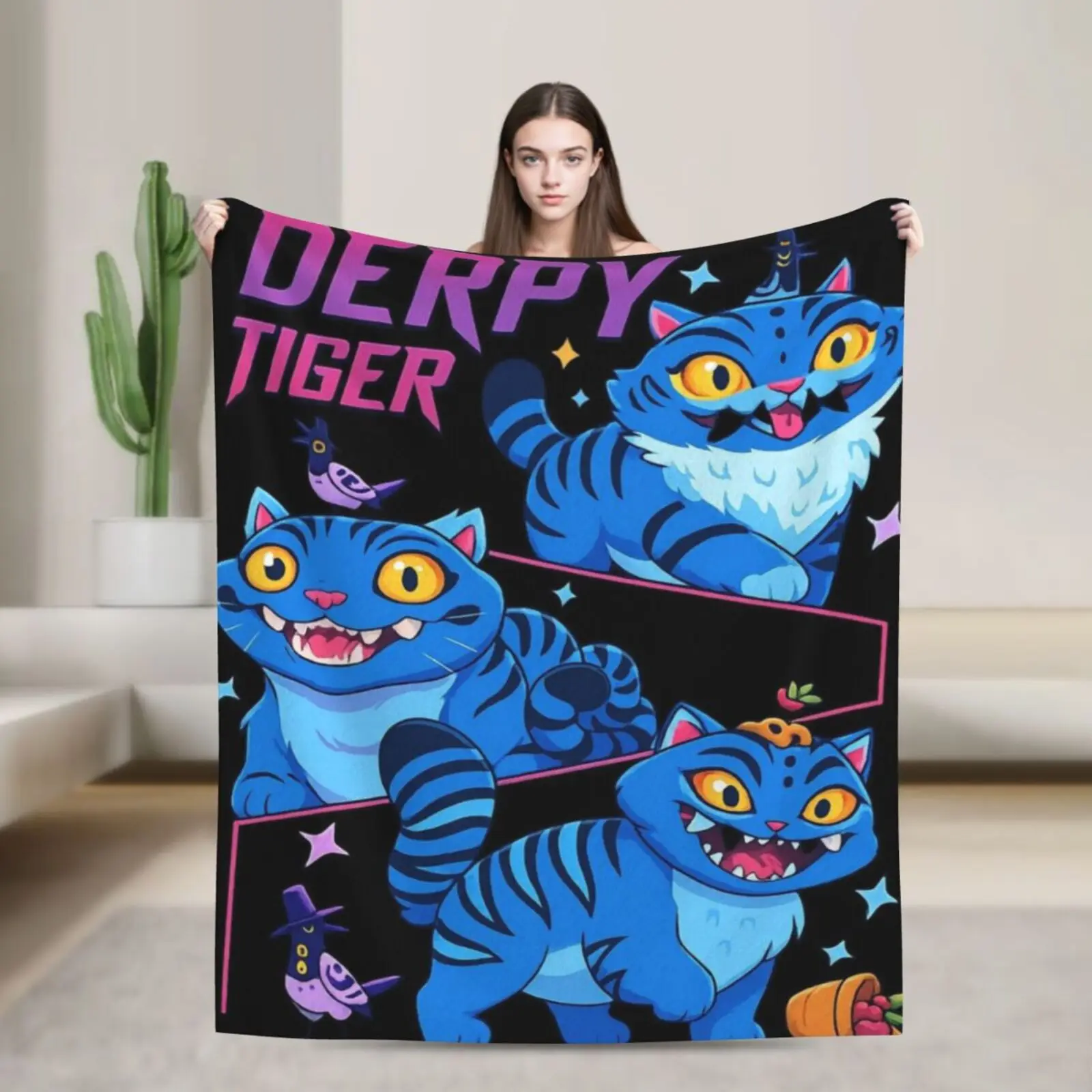 

Tiger Demon Huntrix Cozy Super Soft Flannel Blanket,Lovely K-Pop Demon Hunter Anime Warm Throw Blanket For Living Room