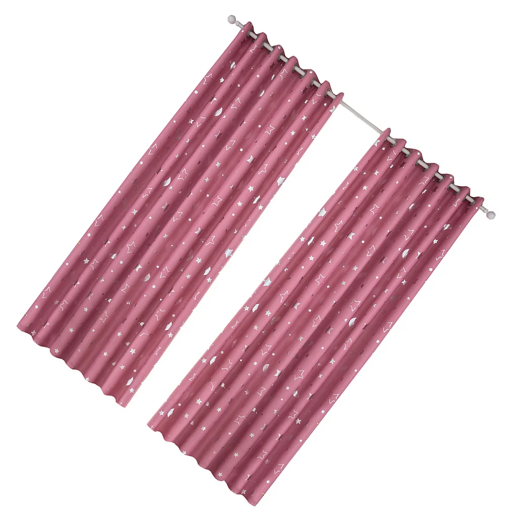 1 unidad de cortina opaca de poliéster 100X130Cm Rosa plata estrellas Luna Panel de ventana con estampado para sala de estar dormitorio puerta corredera calor