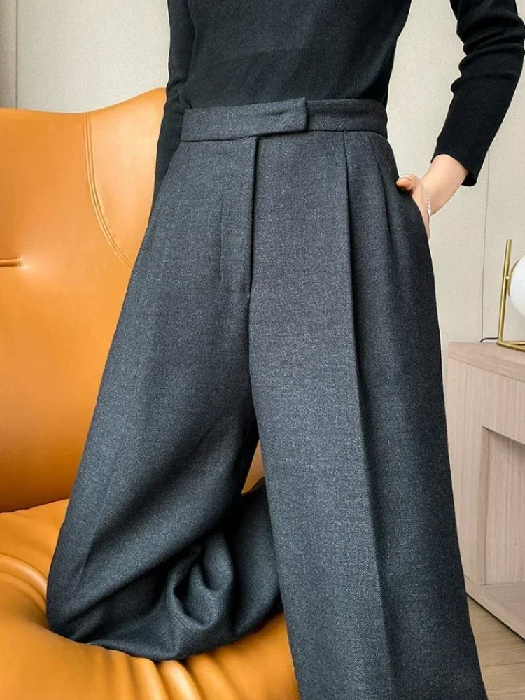 

New Autumn Slim High Waist Straight Women's Pants Casual Solid Color Loose Chic Female Wide Leg Pants Fashion Office Ladies