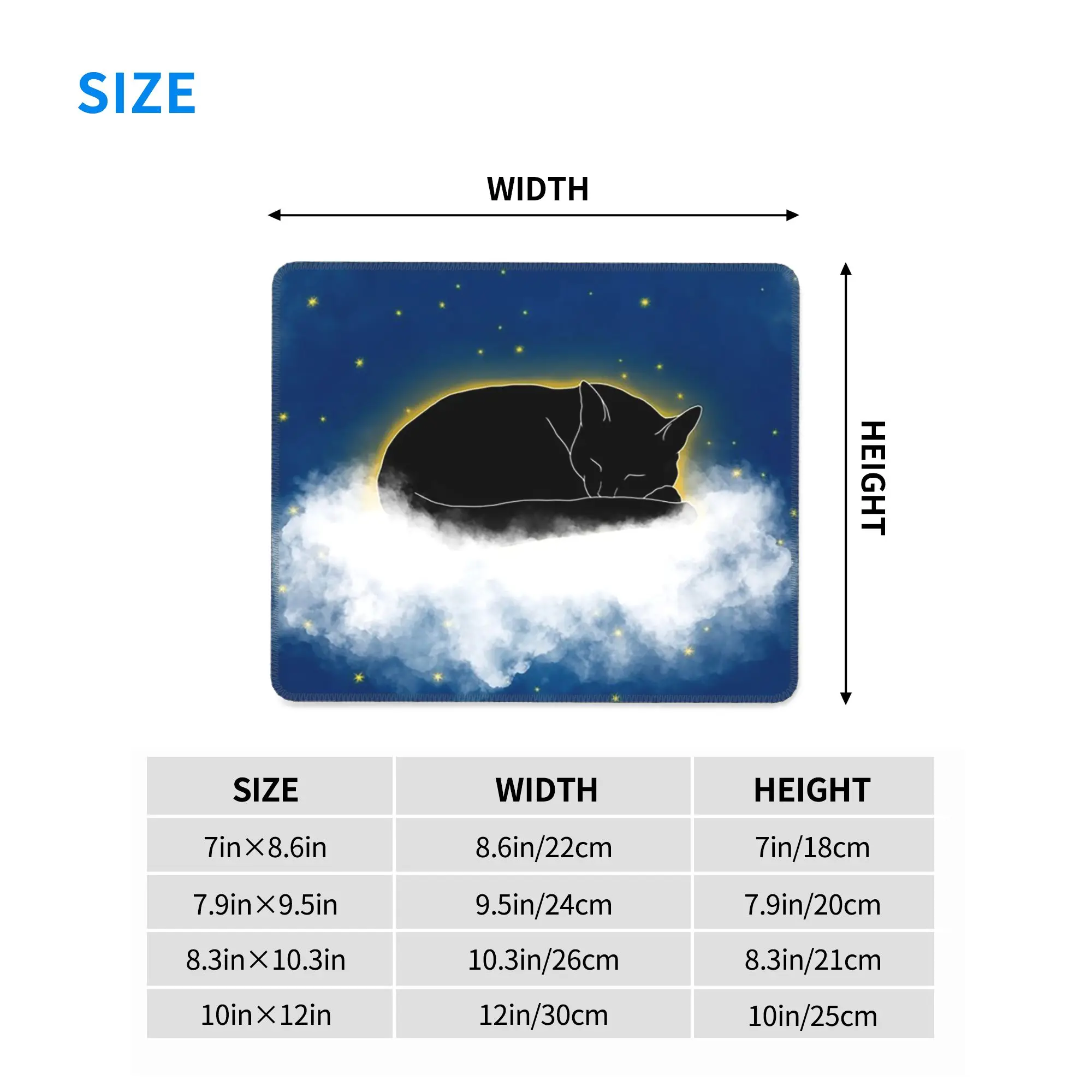 Black Cat and Dreamy Cloudy Night Sky Mouse Pad Computer Keyboard Mouse Mat Gaming Laptop Desk Mat Office Accessories Table Mats