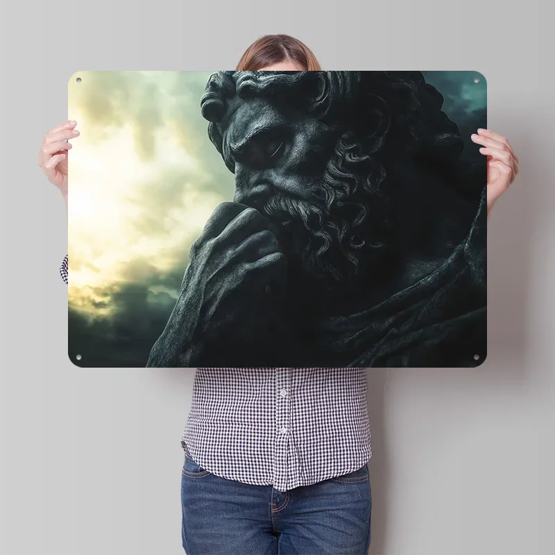 Stone Statue of a Philosopher 3D Printed Texture Poster Personalized Wall Art Retro Metal Tin Signs for Home Decorations House