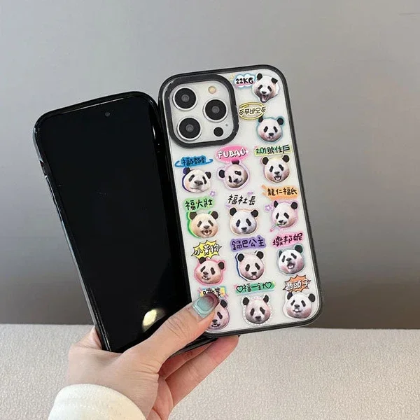 2.0 Version Acrylic Upgrade Border Panda Lovely Phone Case Cover for IPhone 11 12 13 14 15 Pro Max Case for IPhone 14 Pro