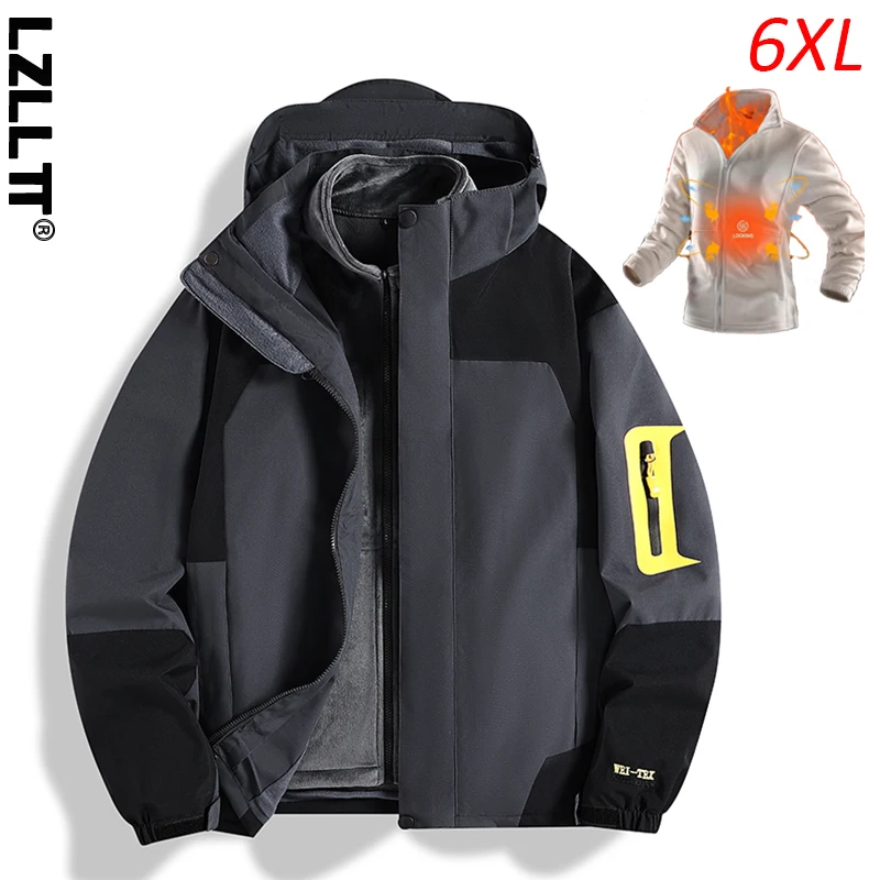 Winter Men 3 In 1 Outdoor Hike Jacket Coat Man Waterproof Windproof Jacket Men Detachable Sport Windbreaker Man Camp Hood Jacket