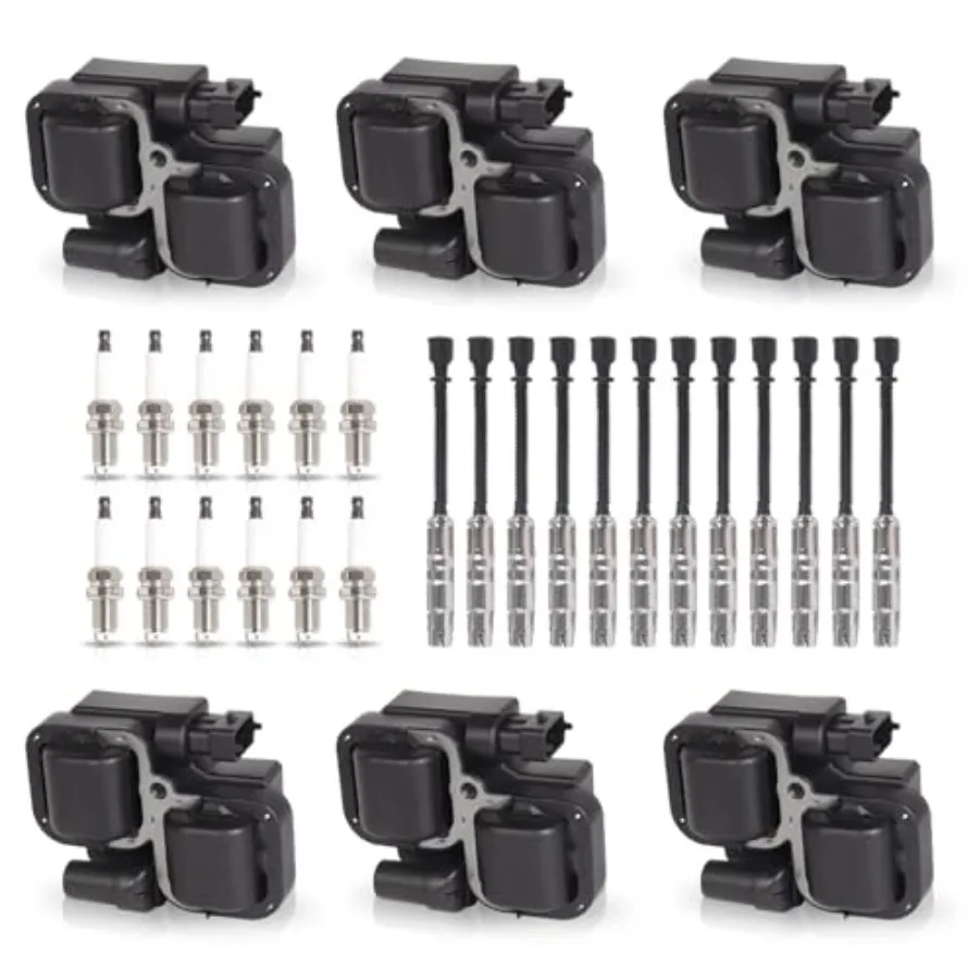 Set of 6 Ignition Coil with 12 Iridium Spark Plug and Wire Set Compatible with Mercedes-Benz Crossfire C240 C280 C320 CLK320 E3