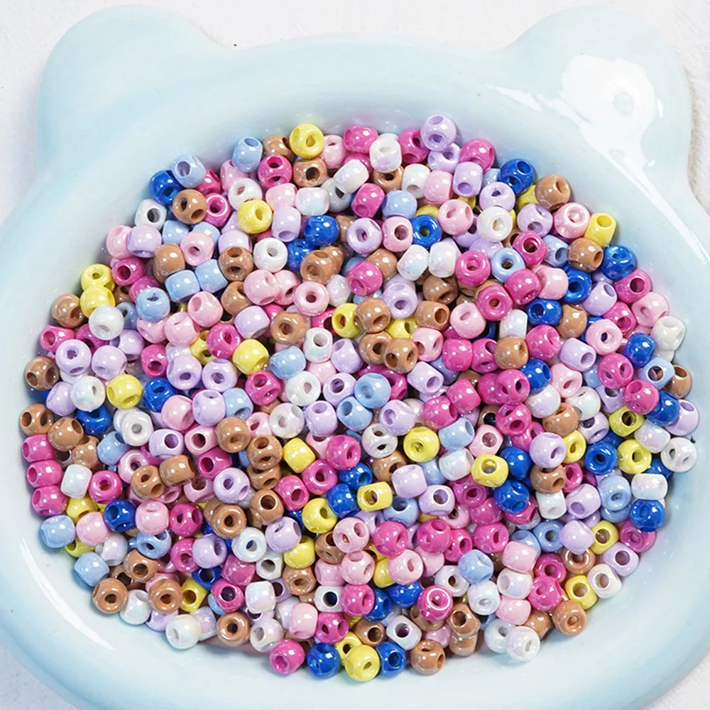 50Pc 7*8MM Acrylic Four-way Hole Beads Round Shape Aurora Effect Loose Beaded DIY Beads Connectors Jewelry Findings & Components