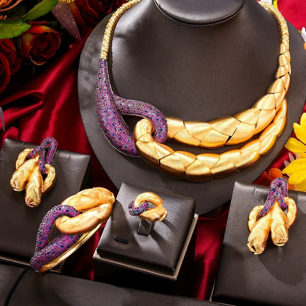 

Kellybola Original Luxury Dubai 4pcs Big Golden Jewelry Set For Women Party Show Bridal Wedding Accessories Gift High Quality