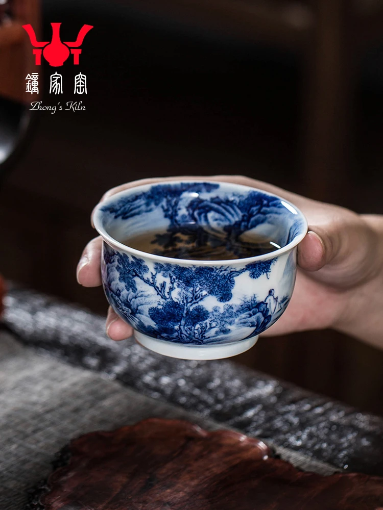 Zhongjia Master Single Cup Jingdezhen Blue And White Firewood Kiln Full Heavy Industry Pure Hand Painted