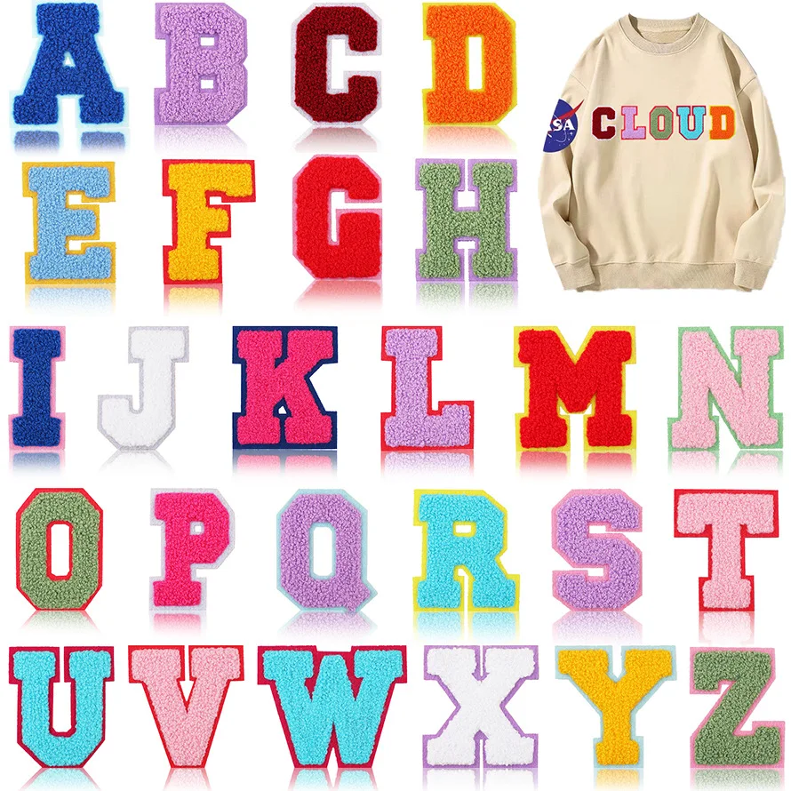 Parche de dibujos animados pegatinas de tela hierro en 1 Juego de A-Z 7cm toalla bordado parches de letras apliques insignia para bolsa de ropa niños