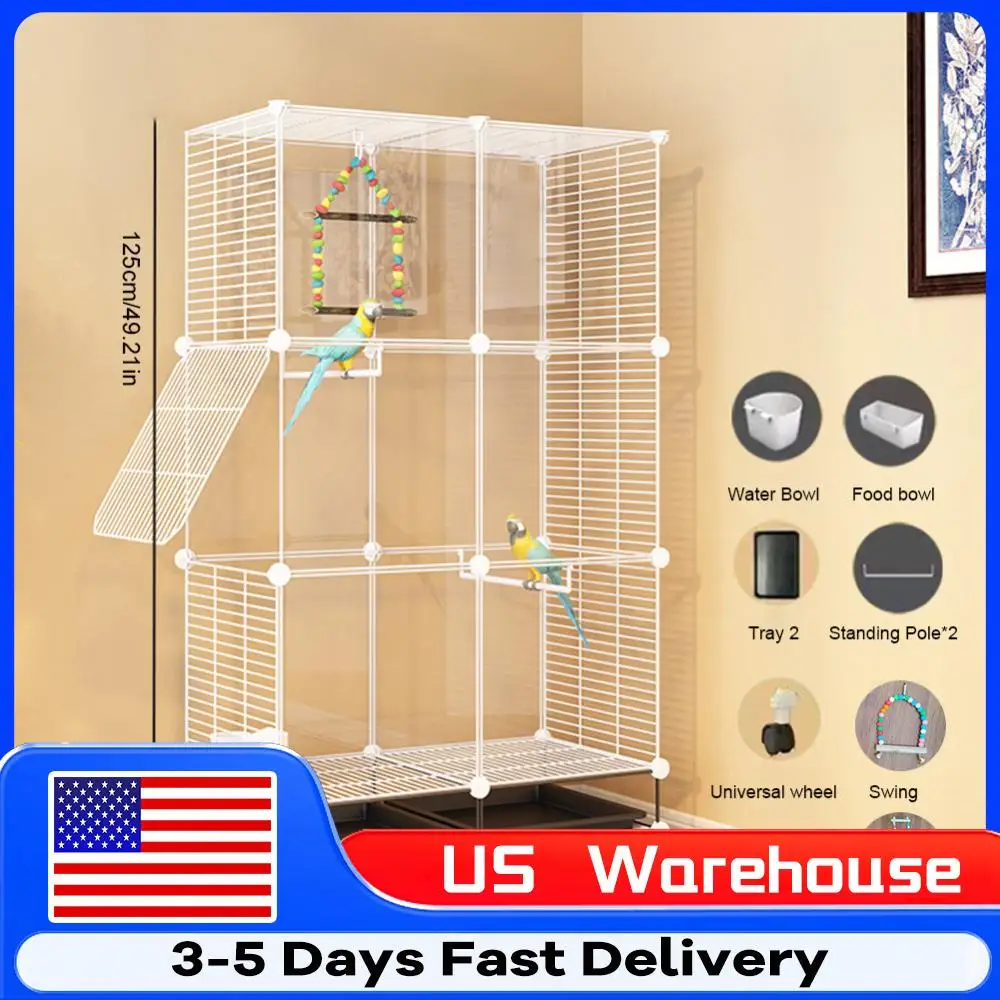 

Metal Parrot Cage Rolling Stand Wheels with Stand Tray Swing Ladder Big Flight Bird Cage Bird House for Cockatiels Canary Finch