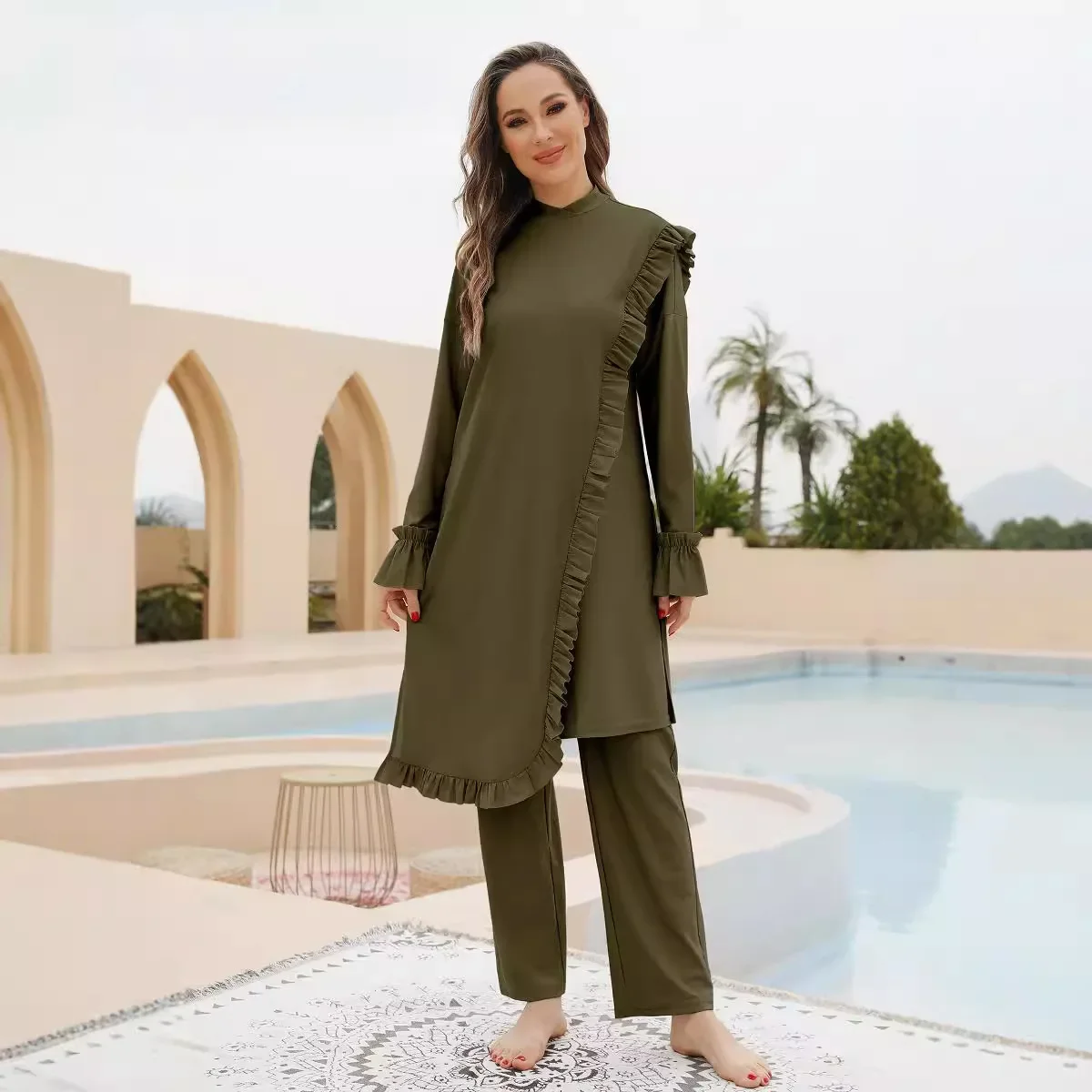 3PCS Burkini Femme Muslim Swimwear Women 2025 Long Sleeve Swimsuit Islam Swimming Suit Modest Robe Hijab Bathing Maillot De Bain