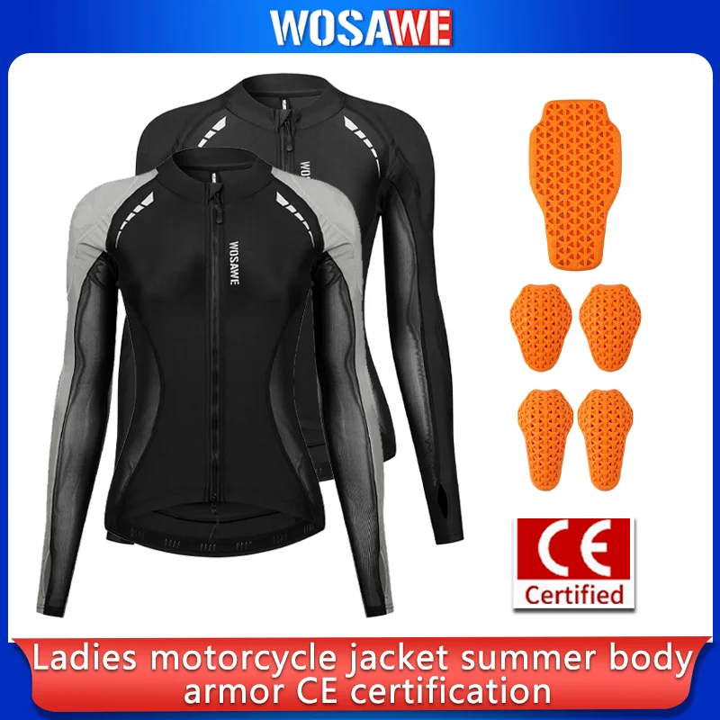 

WOSAWE Women Motorcycle Jacket Lady Girl Summer Body Armor CE Certified Motobiker Street Riding Jacket Motocross Racing Clothing