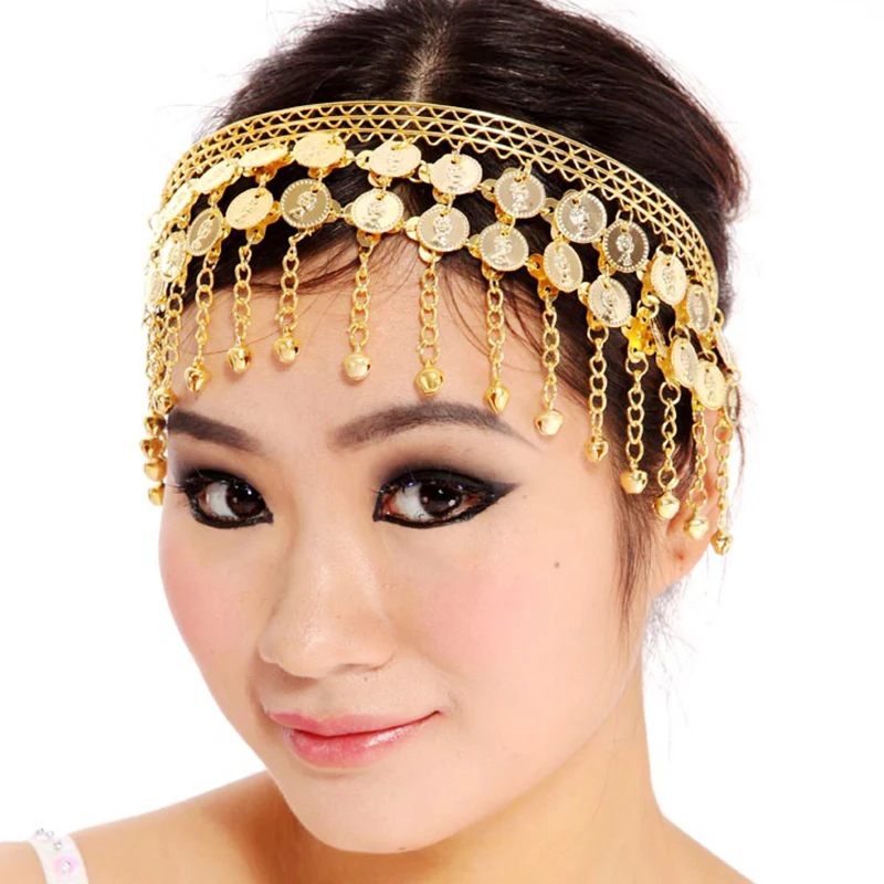 1Pc Women Belly Dance Hairpin Coins Tassels Gypsy Headband Indian Dance Performance Clothing Accessories Head Chain