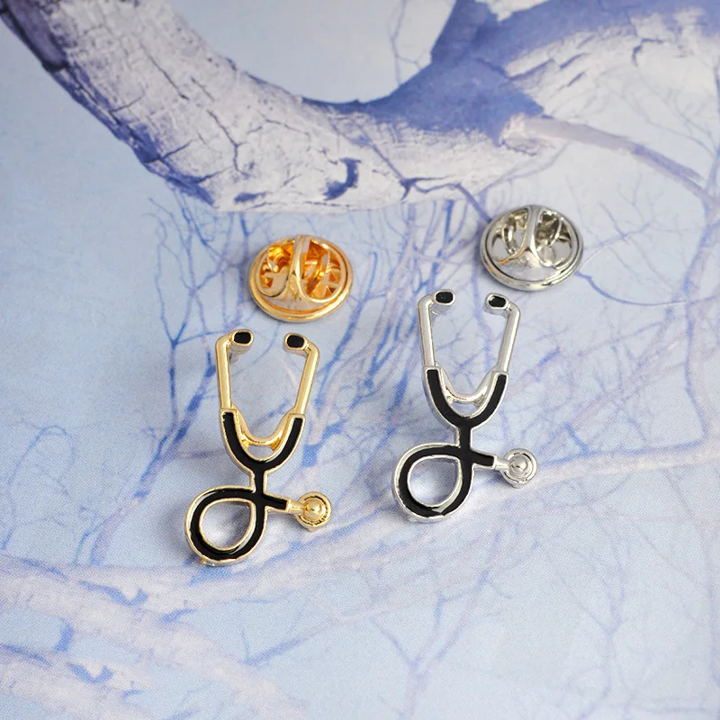 1pcs Creative Doctor Stethoscope Brooch Cartoon Dripping Oil Metal Badge Trendy Versatile Clothing Bag Accessories Brooch image 3