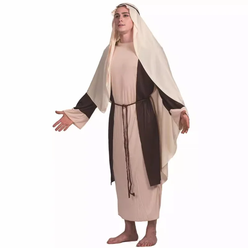 زي القديس يوحنا من العصر الكتابي مع رداء وغطاء للرأس - الزي المسرحي التاريخي لملابس الحفلات ذات الطابع الديني