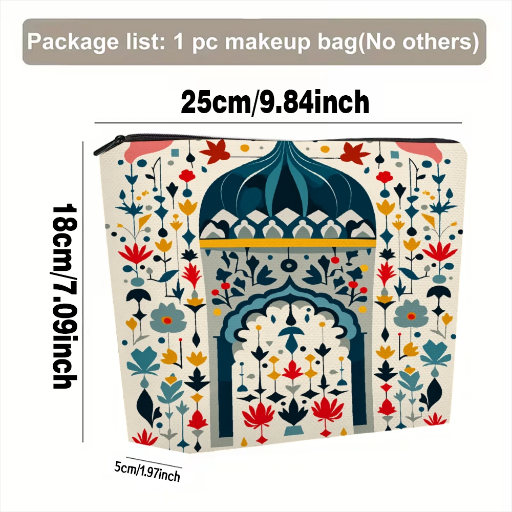 Arabic Arch Floral Pattern Design Makeup Bags for Girls Cosmetic Pouch Toiletry Bag Pencil Case Travel Storage