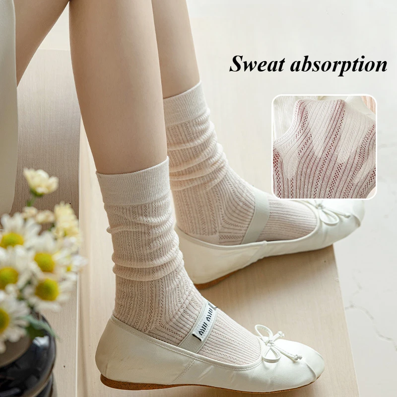5pairs/lot Solid Color Stacking Socks Women's Spring/Summer Mesh Sweat-absorbing Breathable Ballet Tube Socks Summer Thin Socks
