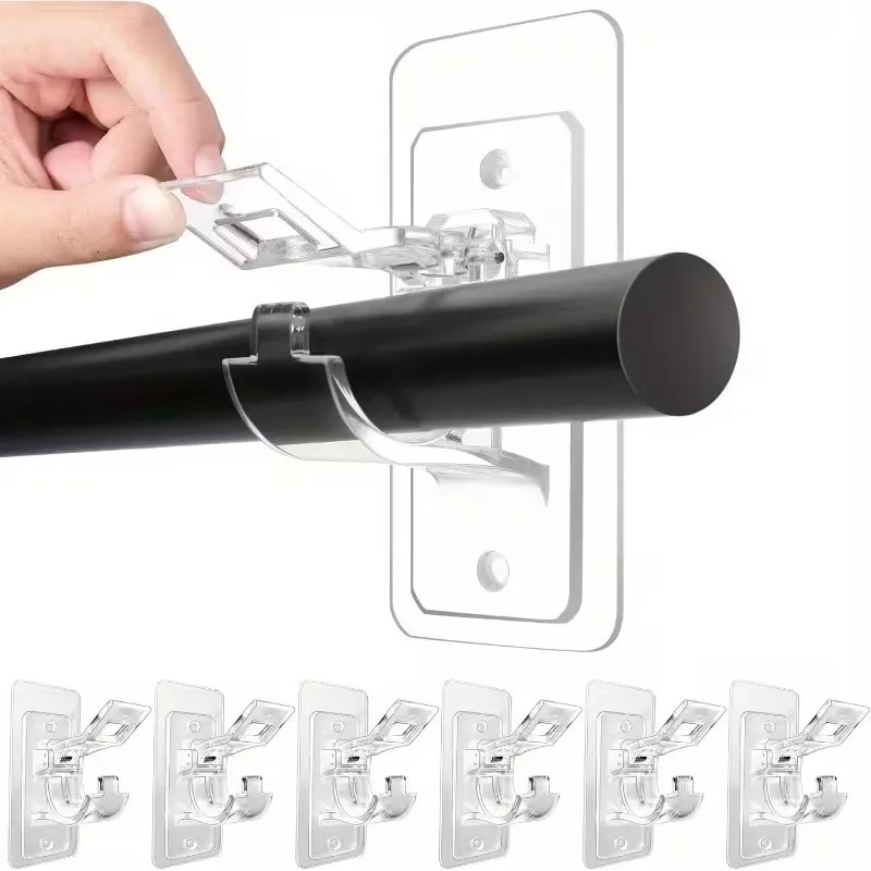 Image of 2–24 Stück vorhangstangenhalter ohne Bohren, selbstklebender Vorhanghaken, nagelfrei, verstellbare Wandhalterung für Heimdekoration
