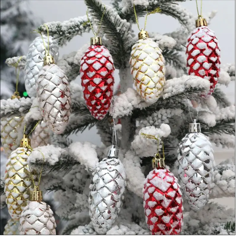 5pcs Christmas Painted Pine Cone Balls Hanging Pendants Christmas Tree Decoration for home Xmas Ornament Navidad New years 2024