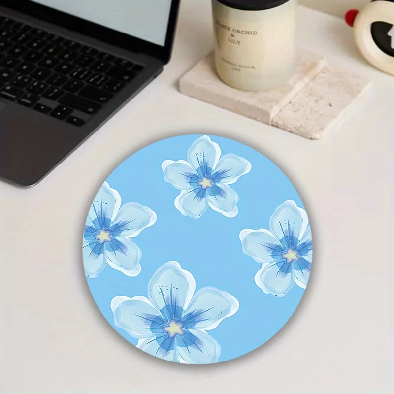 

Blue floral round mouse pad with anti-slip rubber base is suitable for high-definition printing in both home and office Settings