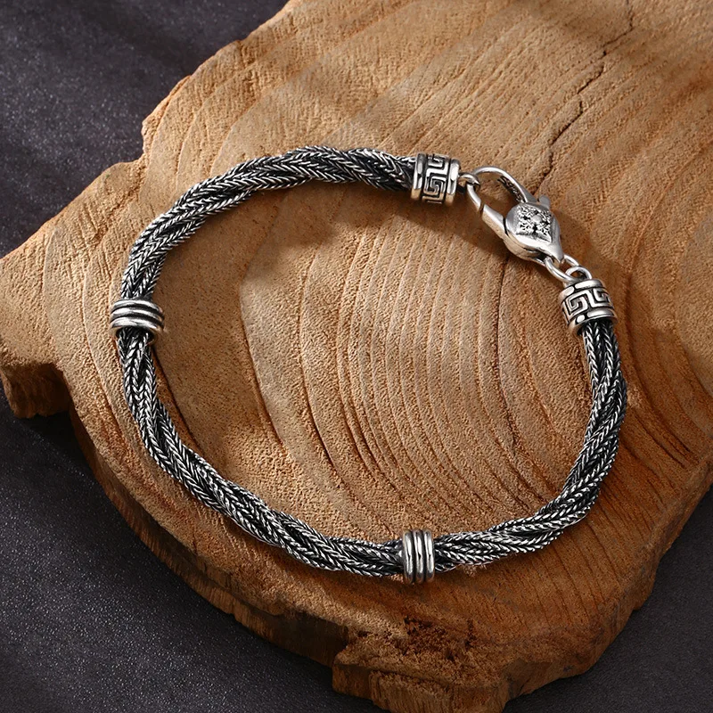 925 sterling silver bracelet Seiko fox tail twist bracelet splendid trendy Thai silver vintage distressed ornament