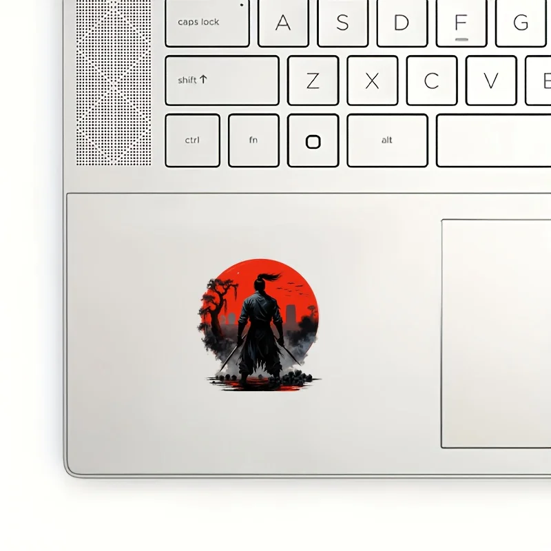 

2PCS automotive vinyl sticker depicting a striking samurai in shallow water, surrounded by a red sun and black birds,