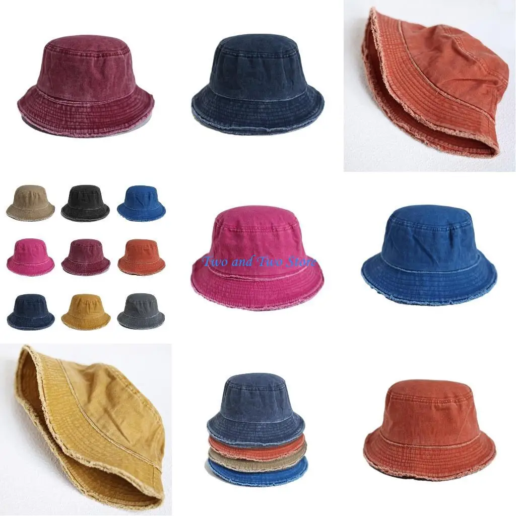 

HX6F Outdoor Bucket Hat Multiple Color Can Choose Frayed Design Bucket Hat Summer Sunproof Fisherman Cap for Adult