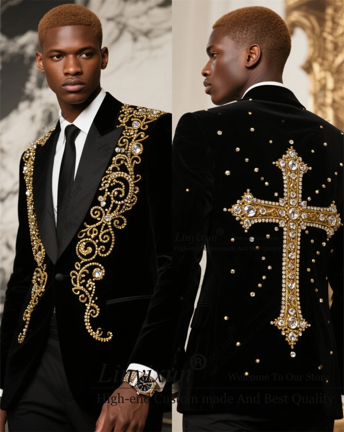 

Luxury Diamond Crystals Tuxedos Men Suits Male Party Prom Blazers Business 2 Pieces Sets Wedding Groom Costume Homme Customized