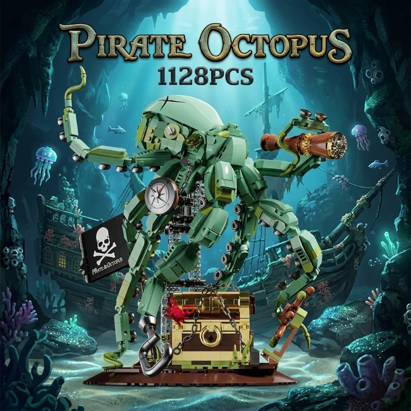 

1128 шт., строительные блоки в виде пиратского осьминога, наборы игрушек, праздничные декоративные украшения, кирпичи для детей и взрослых, рождественские подарки