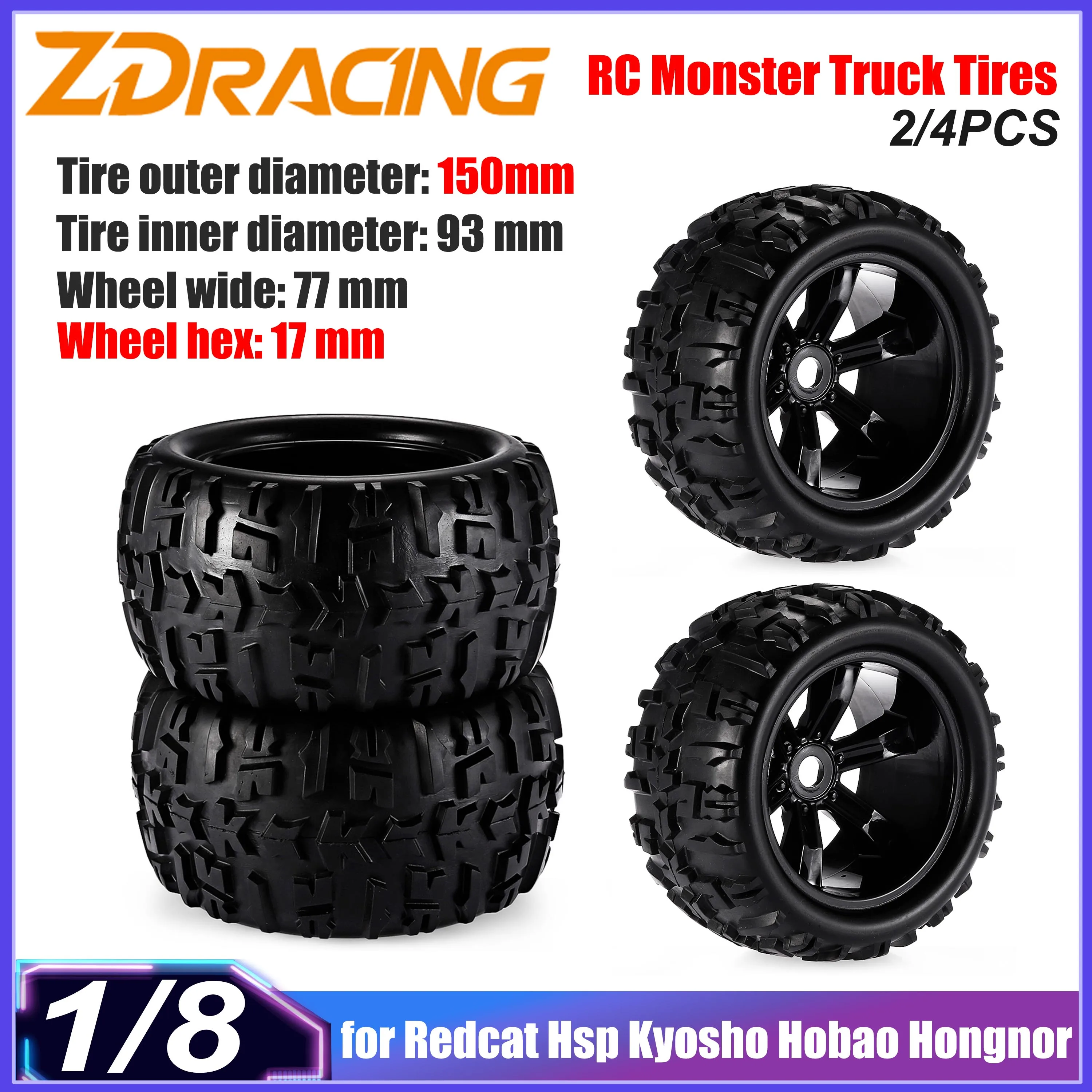 2/4 pces 1/8 150mm pneus de caminhão monstro 17mm roda sextavada pneus de buggy de borracha para redcat hsp kyosho hobao hongnor equipe losi gm dhk hpi