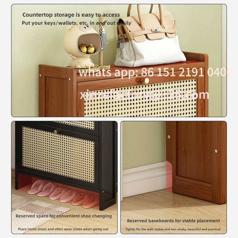 

Customizable Bamboo Shoe Cabinet Shoe Rack Space-Saving Shoes Organizer Apartment Hallway Tiered