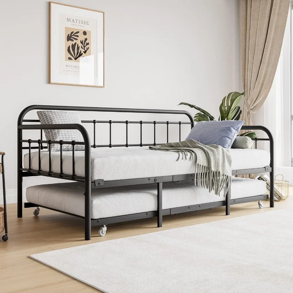 Metall Daybed Rahmen Twin Größe mit Stahl Lamellen Plattform Möbel, schwarz…