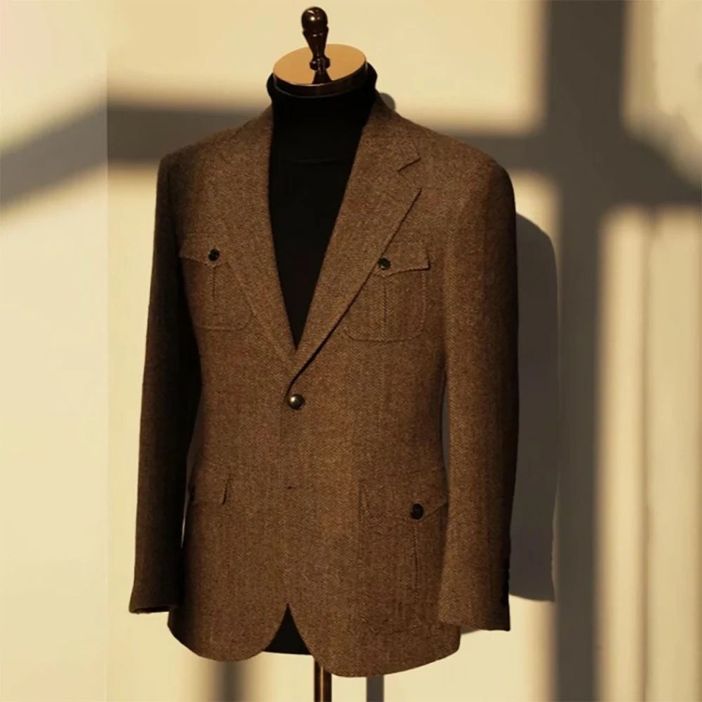 

Fashion Tweed Men's Blazer Suits Customzied Single Breasted Notch Lapel Slim Fit 1 Piece Jacket Outfits Daily Coat Clothing
